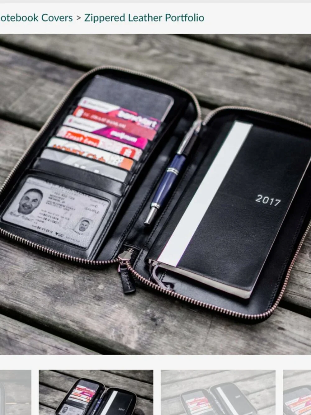Galen Leather Co. Black Leather Zipper Wallet